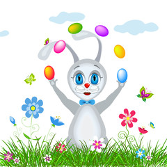 Easter bunny and colorful Easter eggs.
