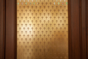 cross wallpaper, metal church partition with pattern of cross