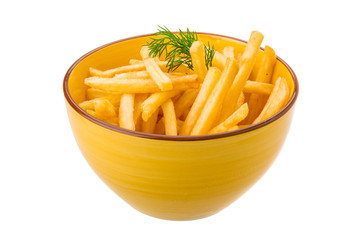 French fries on white background