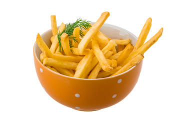 French fries on white background