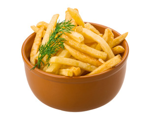 French fries on white background
