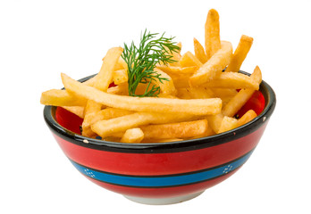 French fries on white background