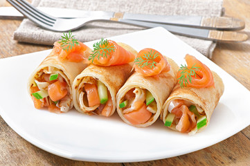 Kegs pancakes with red fish