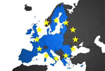 3D Europakarte mit EU L&auml;ndern und EU Sternenflagge