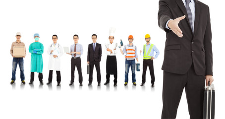businessman cooperate with different industries people