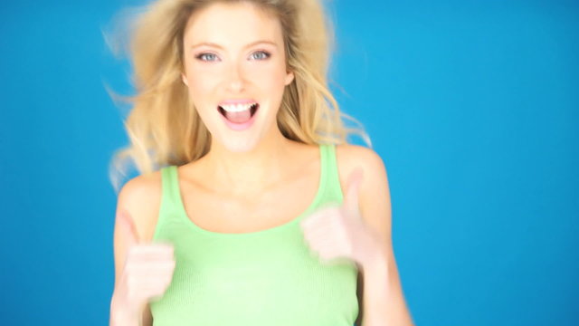 blonde woman looking arround empty space
