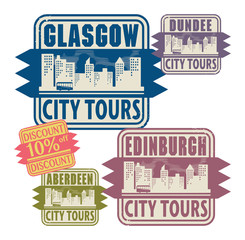 Stamp set with names of Scotland cities, vector