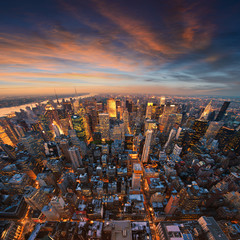 Panorama Nowego Jorku o zachodzie słońca - obrazy, fototapety, plakaty