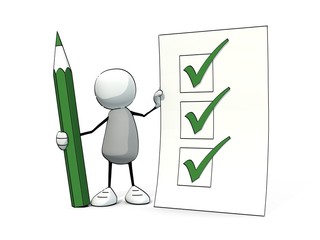 little sketchy man with green pencil and check list