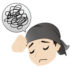 悩む三角巾の青年