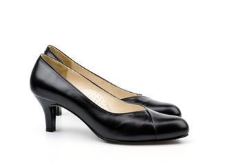 leather black shoes women isolated white background