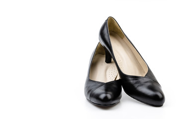 leather black shoes women isolated white background
