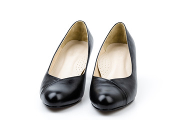 leather black shoes women isolated white background