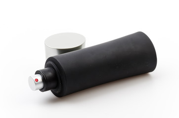 Black bottle perfume isolated white background