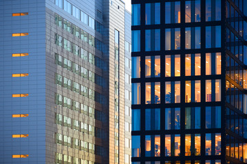 Fototapeta na wymiar Office buildings in sunset