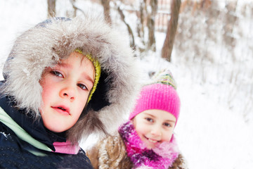 Two little girls having fun in winter