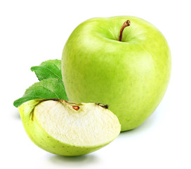 apple with slice and leafs