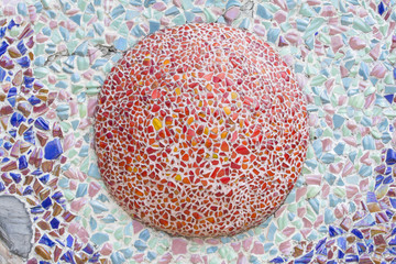 temple wall ornate with traditional chinese ceramic, Thailand