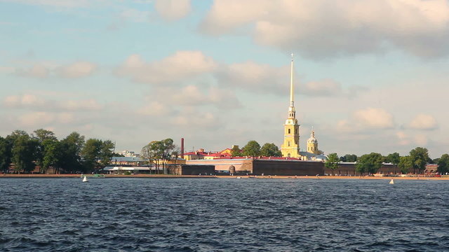 Peter and Paul Fortress in Saint-Petersburg, Neva river view, HD