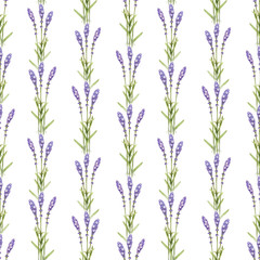 Naklejka premium Lavender flower illustrations. Watercolor seamless pattern