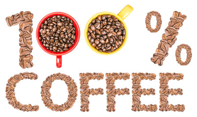 One Hundred Percent Coffee Made Of Coffee Cups With Coffee Beans