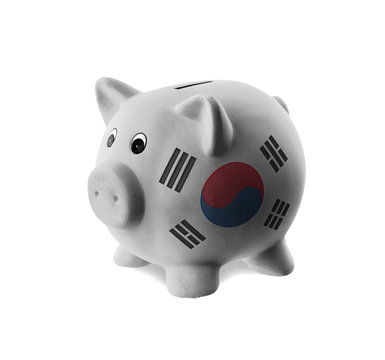 Ceramic piggy bank with painting of national flag