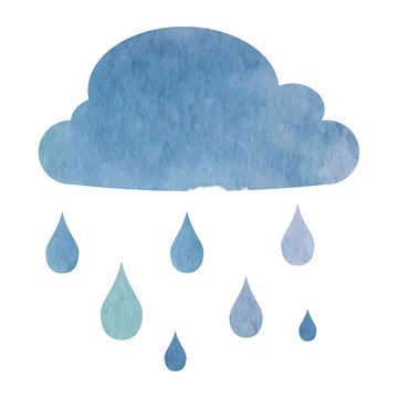 cloud with rain drops - vector illustration in watercolor style