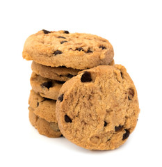 Chocolate chip cookies isolated on white background.