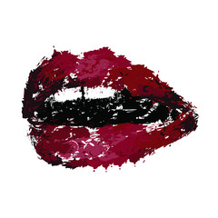 Naklejka premium mouth with teeth, lips drawn in style of brush, oil paint