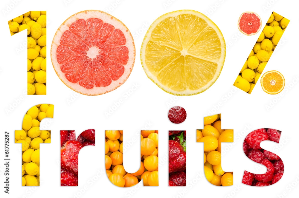 Wall mural one hundred percent fruits concept