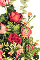 Rose flowers with dew drops and vintage style background