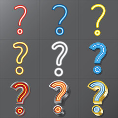 Set of Neon Style Question Mark, Eps 10 Vector, Editable for Any