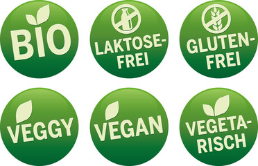 Symbol Bio, Vegan, Glutenfrei, vegetarisch, Laktosefrei vektor