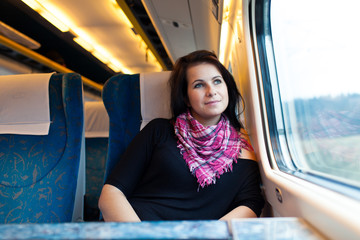 Young woman travelling by train - 61780228