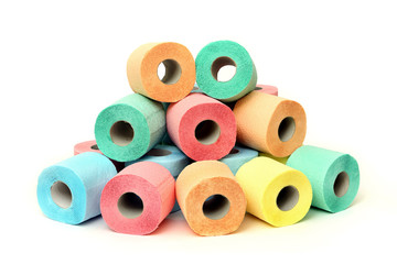 A lot of colorful toilet paper rolls