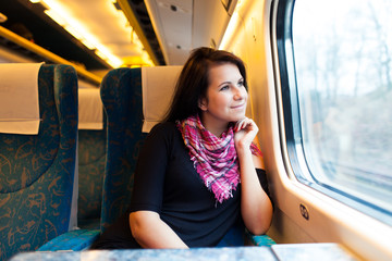 Young woman travelling by train - 61780665