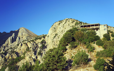 Hiking trail in the Gorge of Samaria on the island of Crete .