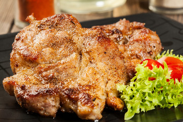 Grilled steaks and vegetables