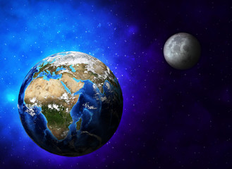 Fototapeta na wymiar Earth planet and moon