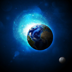 Obraz na płótnie Canvas Earth planet in sun rays