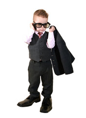 Junge h&auml;lt Anzug Jacke und telefoniert