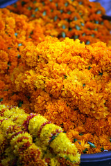 Marigold wreaths at an Indian market