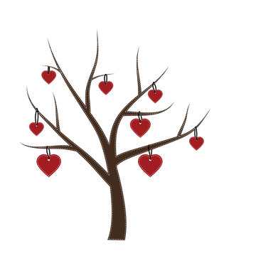 Hearts hanging from a tree
