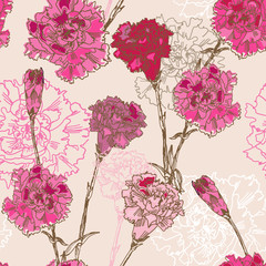 Seamless pattern with carnation flowers - 61790654