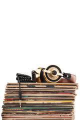 Headphones and vinyl records.