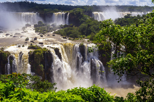 Cascade of waterfalls. Iguassu falls in Brazil