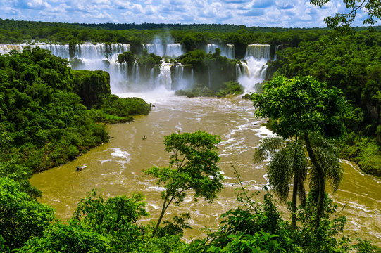 Iguazu Falls or Iguassu Falls in Brazil. Cascade of waterfalls i