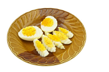 Boiled eggs cut isolated on white background