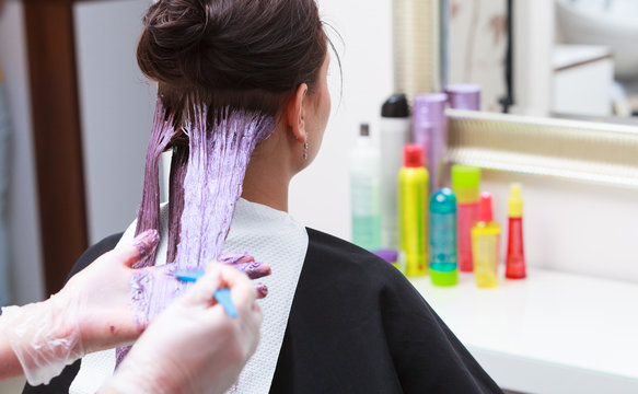 Hairdresser Applying Color Client At Salon, Doing Hair Dye