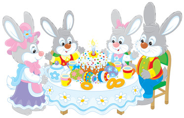 Easter bunnies at the festive table